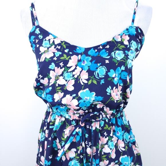 New Rue 21 Floral Summer Dress XS Sleeveless Navy Blue, Pink, Spaghetti Straps - Picture 5 of 7